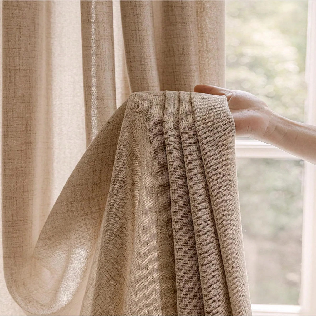 2 Panels Natural beige Sheer Curtain, Grommet Top  For Living Room ,Translucent(52x84inch,52x96inch)