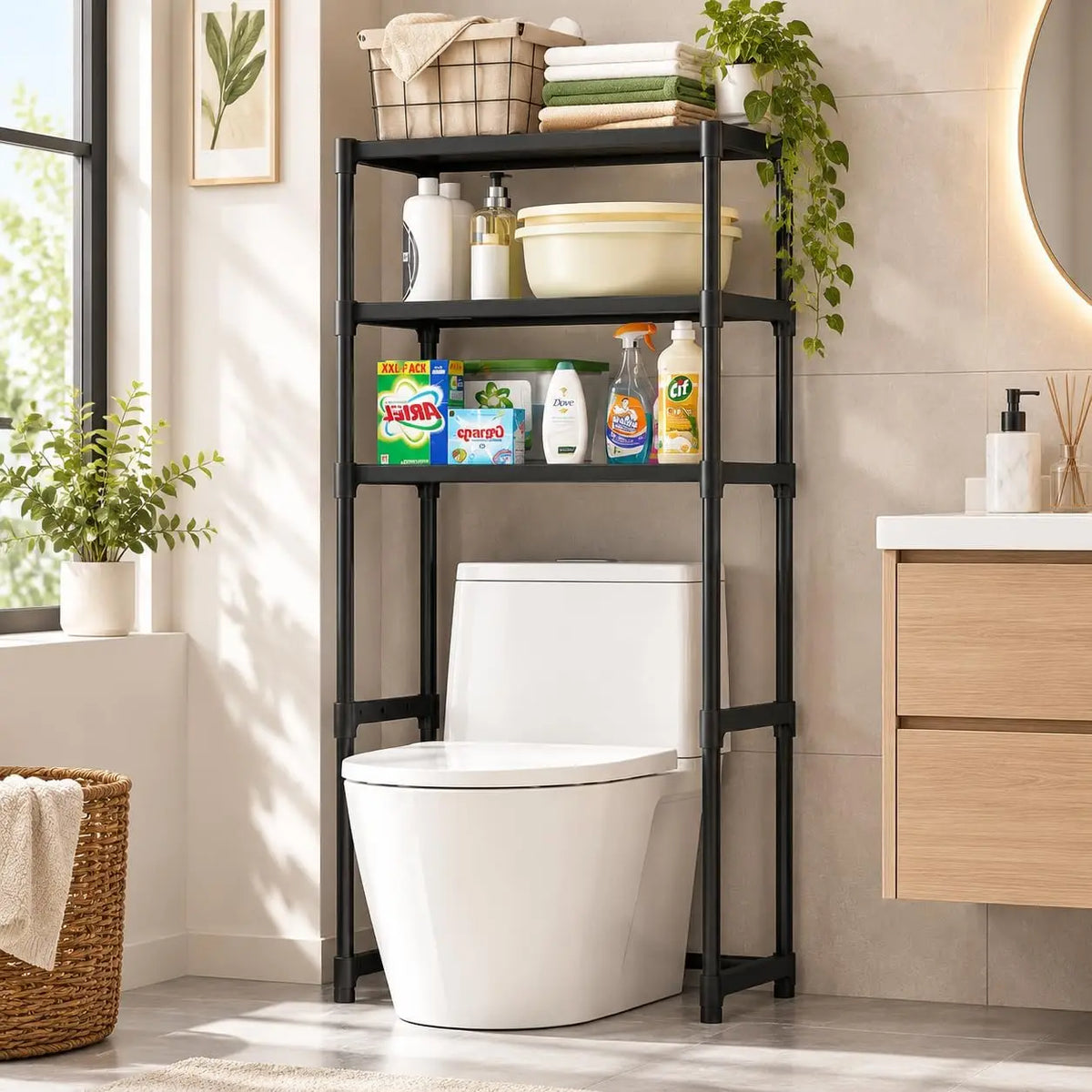Bathroom Storage Rack Over The Toilet Shelf 3 Tier, Metal