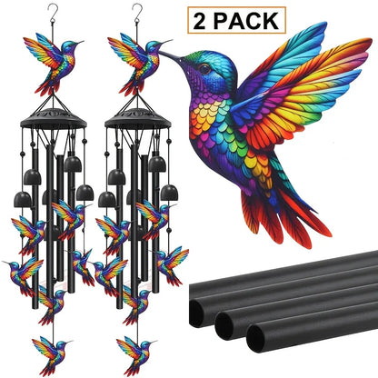Colorful Hummingbird Wind Chimes Metal Aluminum Tube Bell, Waterproof Outdoor