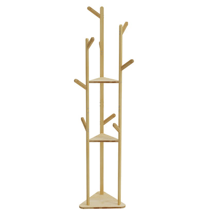 Bamboo Corner Tree Coat Rack, Hooks And Shelves, 65.75 x 15.75 x 15.75in