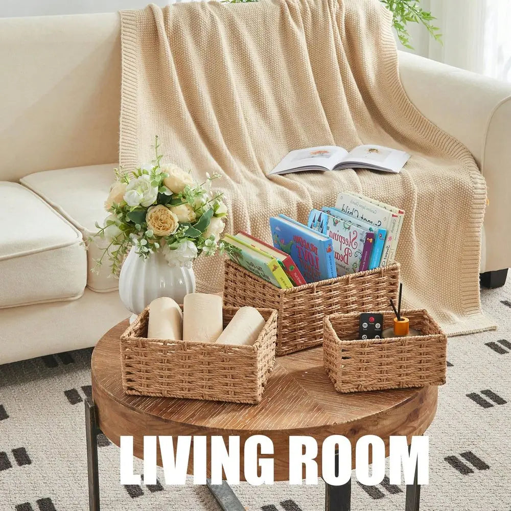 Set Of 3 Handwoven Natural Wicker Basket For Organizing....
