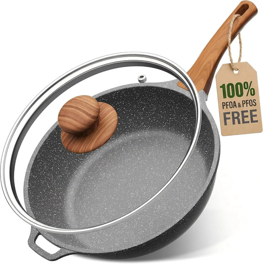 12 Inch Nonstick Granite Skillet with Lid, 5 QT Deep Frying Pan....