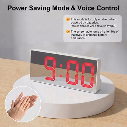 White Mirror Surface Voice Activated Alarm Clock, 3 Sets Alarms Time, Date, Temperature Cycle Display, USB Rechargeable.....