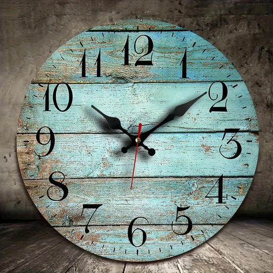 Vintage Wooden Turquoise Wall Clock, Teal Green Blue, AA Battery Not included.....