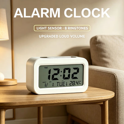 4.4 Inch White  Alarm Clock 24H System Time, Week, Temperature Display, Portable, Battery Operated....