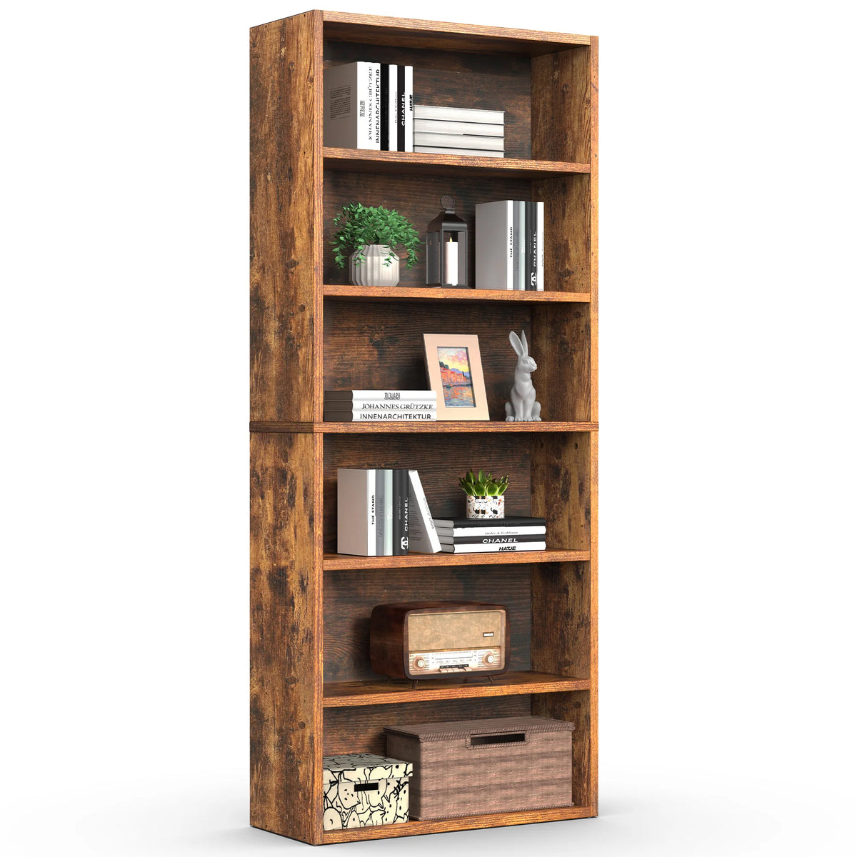 6 Shelf Wooden Bookcase 63 Inch Tall  Adjustable Shelves....