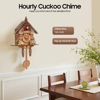 Vintage Wooden Cuckoo Wall Clock with Bird Chime, 25*10*50cm, AA Battery Needed....