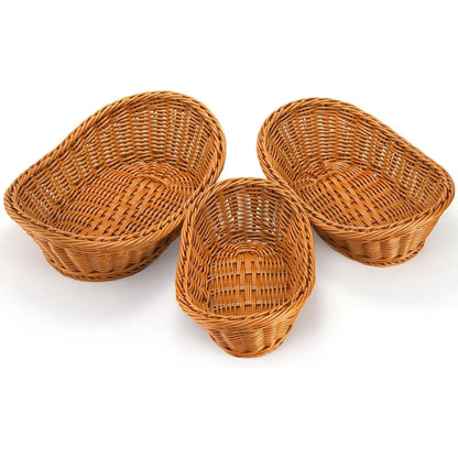 Set Of 3 Stackable Handwoven Rattan Wicker Baskets - Brown...