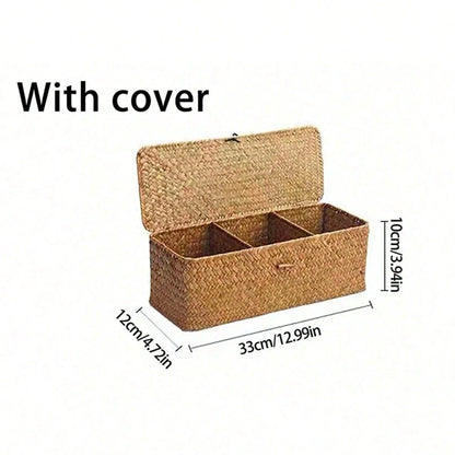 1pc Handwoven Rattan Seagrass Rustic Storage Basket With Lid...