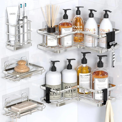 Shower Caddy, 5-Pack Organizer  with Soap Holder and 4 Removable Hooks No Drilling, Random Color Stainless Steal....