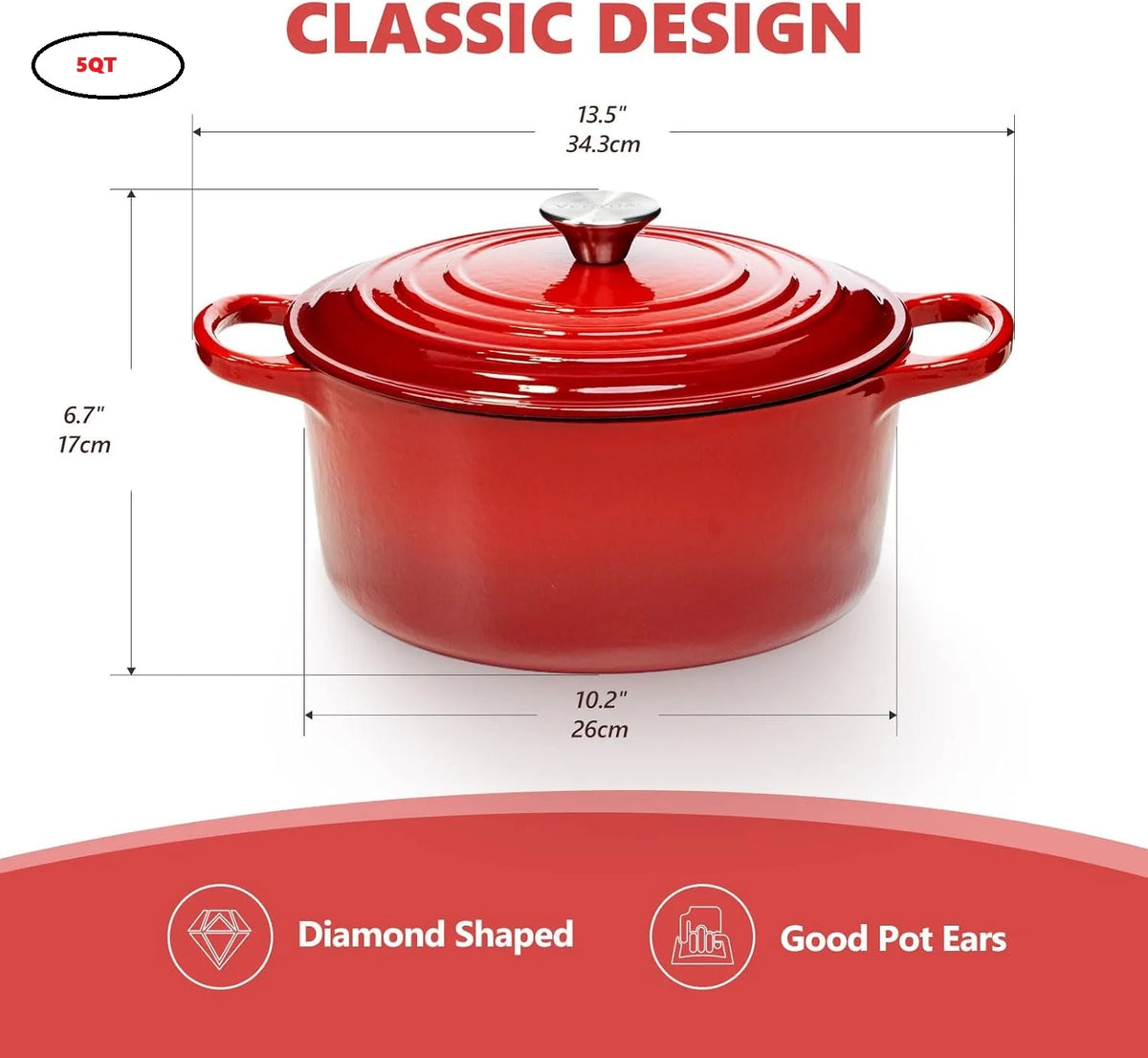 7QT Enameled Cast Iron Dutch Oven With Lid, Also In Blue.....