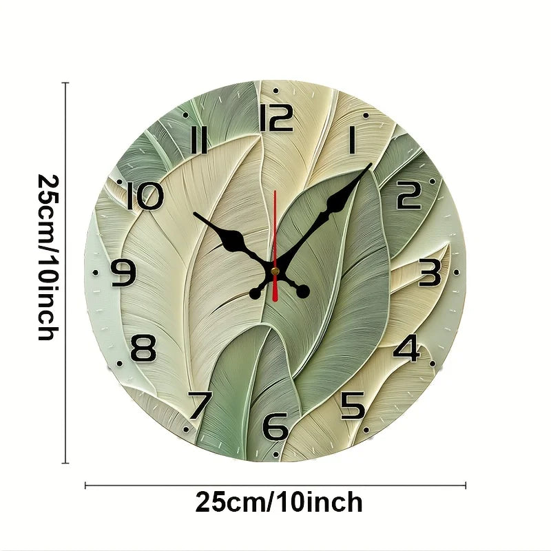 Vintage 10 Inch Abstract Leaves Backdrop Clock Wood Veneer Batteries Not Included