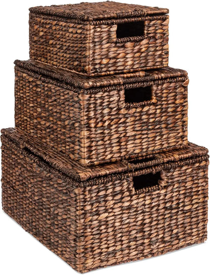 Set Of 3 X-Large Handwoven Rattan Wicker Storage Baskets...