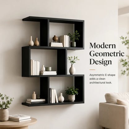 3 Tier Black Wooden Bookshelf Open Display ....