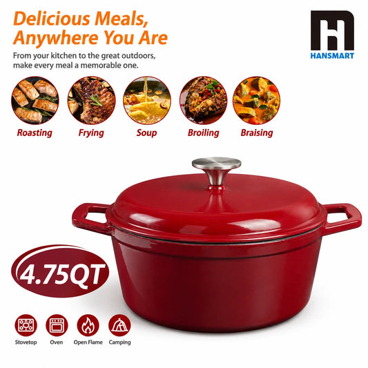 4.75Qt Enameled Cast Iron Dutch Oven With Lid, Non-Stick Enamel Coating, & Oven Safe....