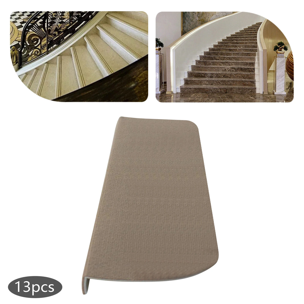 13PCS Carpet Stair Treads Mat 55*24cm Beige Stair Non-slip Carpet Mat Protection