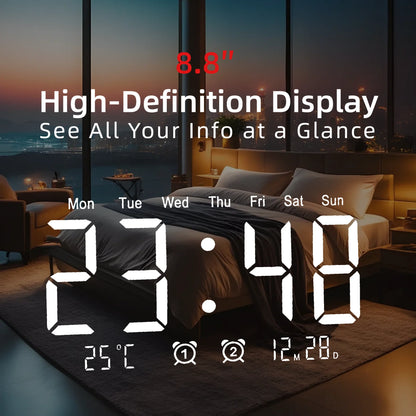 8.8 Inch Projection Alarm Clock, Mirror Display 180 Degree Rotation, Temperature USB Charging Port, White & Black.....