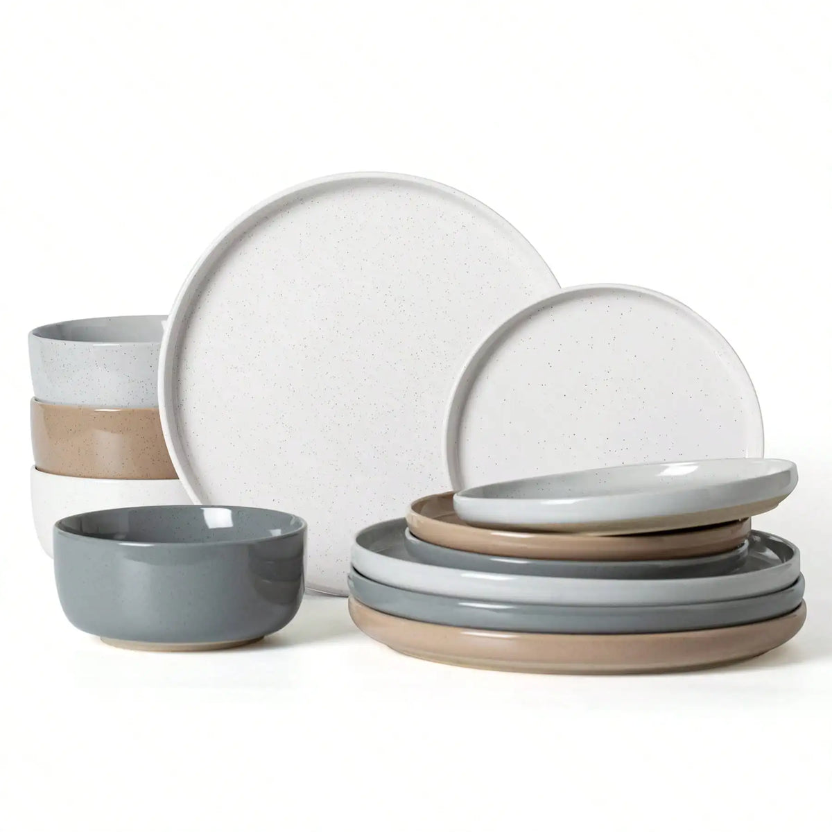 Dinnerware Set For 4 Off White Speckled Glazed Ceramic Stoneware 12 Pieces Plates And Bowls Set Microwave Safe.....