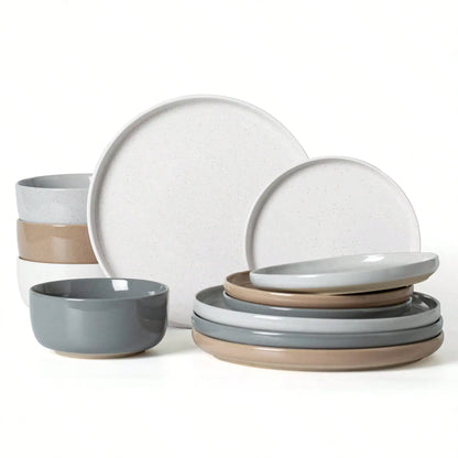 Dinnerware Set For 4 Off White Speckled Glazed Ceramic Stoneware 12 Pieces Plates And Bowls Set Microwave Safe.....