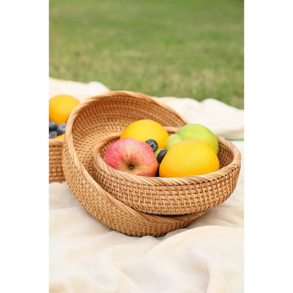 Natural Rattan Handwoven Bread Basket  (Espresso Brown)....