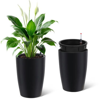 16 Inch Tall Self Watering Planters Set Of 2 With Water Level Indicator....