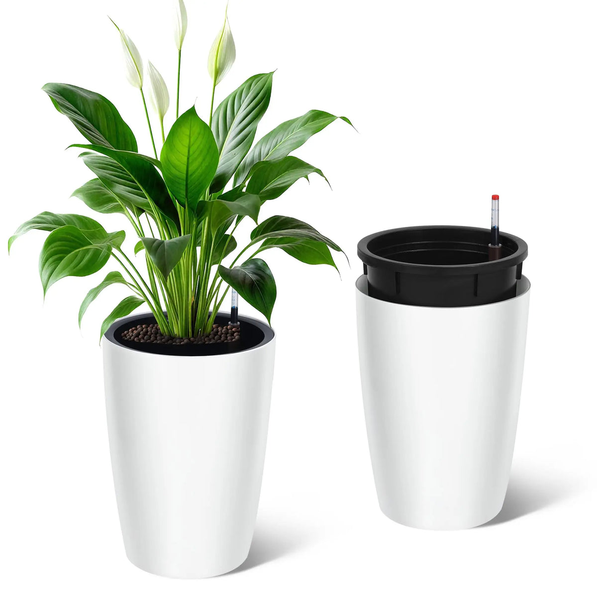 16 Inch Tall Self Watering Planters Set Of 2 With Water Level Indicator....