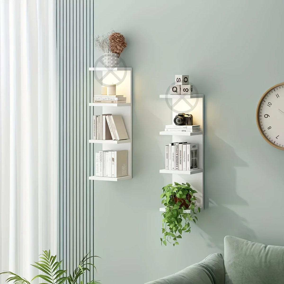 Floating Shelf Group - 4-layer wall-mounted, invisible hardware, reinforced brackets, natural wood grain, easy to install