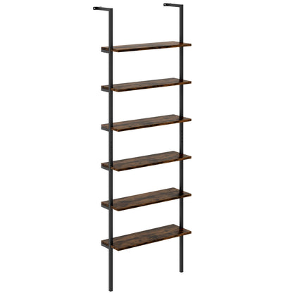 6-tier Ladder Shelf 72 Inches Wall Mounted Bookshelf Oak