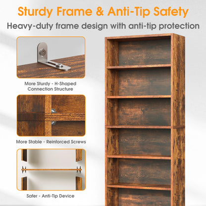 6 Shelf Wooden Bookcase 63 Inch Tall  Adjustable Shelves....
