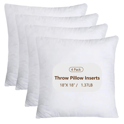 Throw Pillows Insert (Pack of 2 or 4, White) - 18 x 18 Inches Couch Pillows - Indoor