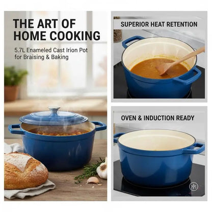 Enameled Cast Iron Dutch Oven, 6 Quart Stock Pot with Lid  Compatible up to 500℉, Blue.....
