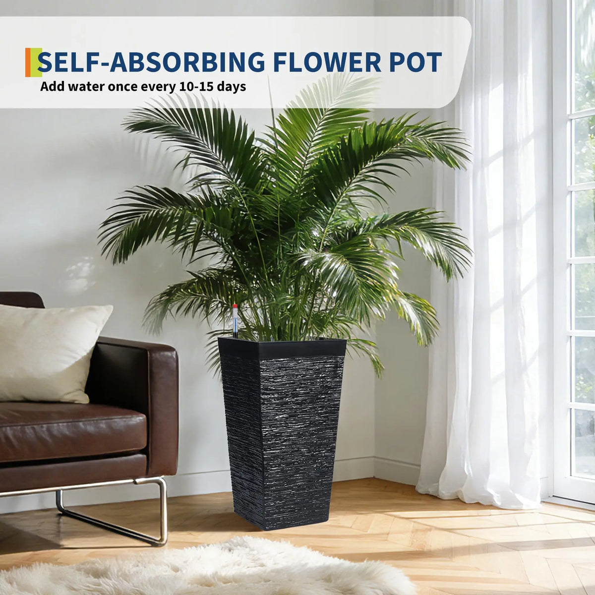 22.5'' Tall Planters Set Of 2, Self Watering Outdoor Indoor With Water Monitor System