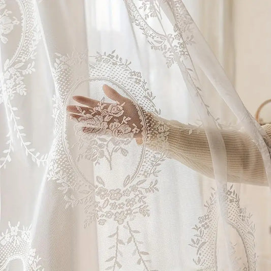 3 Color 2PC Lace Mirror Flower Vintage Embroidered Sheer Curtains for Balcony Living 4 Sizes.....