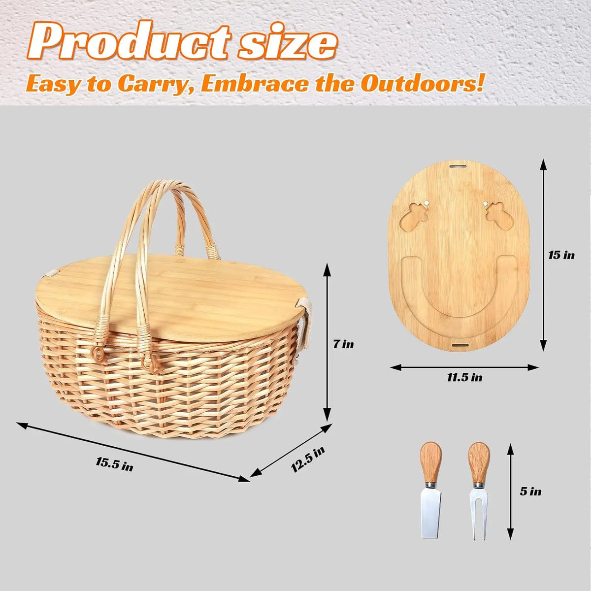 Handwoven Wicker Basket Set with Charcuterie Boards for  2