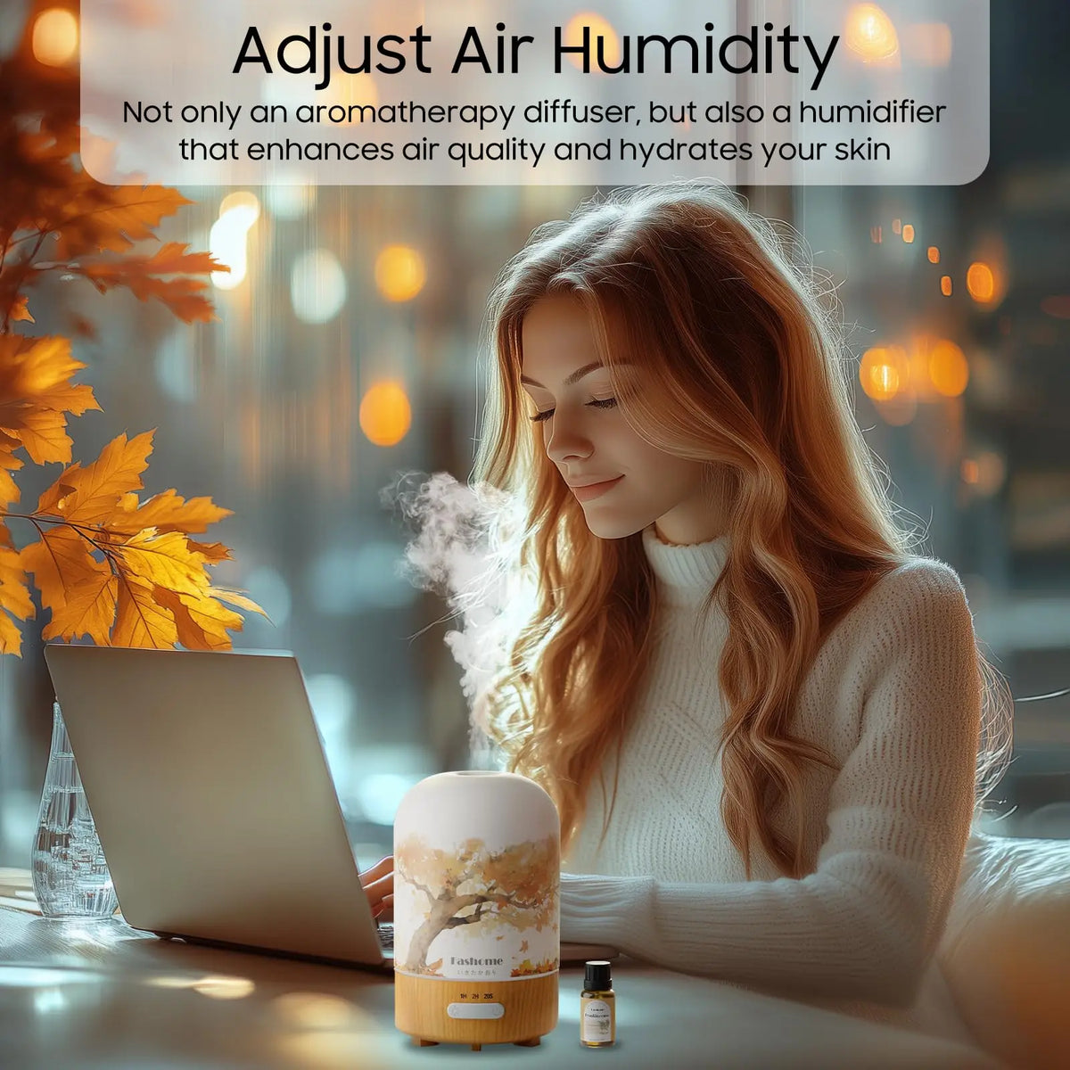 Diffuser Air Humidifier With .3 Oz Essential Oil, Hand Blown Glass Cover With Print, Auto Shut-Off, 3 Timer, 3.3 Oz Capacity Water Tank, Plug In...