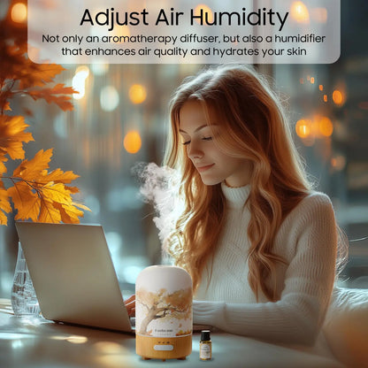 Diffuser Air Humidifier With .3 Oz Essential Oil, Hand Blown Glass Cover With Print, Auto Shut-Off, 3 Timer, 3.3 Oz Capacity Water Tank, Plug In...