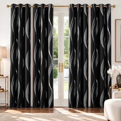 Black 4 Panels Blackout Curtains Thermal Insulated With Black Inside Coated Backing, 6 Sizes....