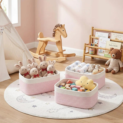 Set Of 3 Soft Cotton Rope Woven Storage Baskets ....