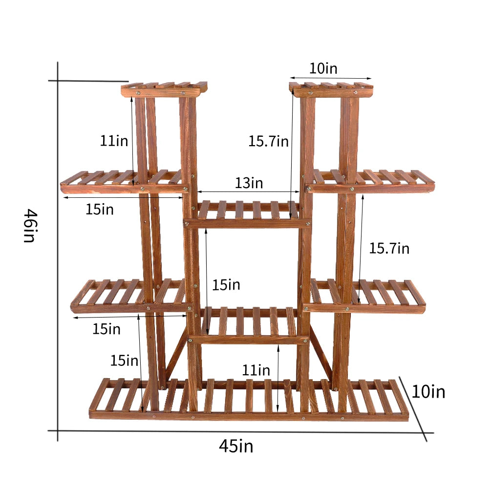 Large 11 Tiered Wooden Plant Stand Carbonized wood, Widen Pot Shelf Holder,  Indoor Outdoor.....