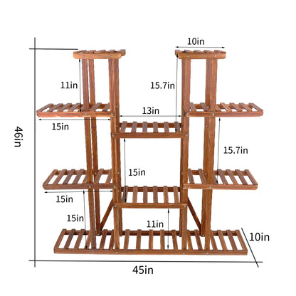 Large 11 Tiered Wooden Plant Stand Carbonized wood, Widen Pot Shelf Holder,  Indoor Outdoor.....