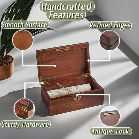 Vintage Wooden Box with Hinged Lid - 2 Pack, Lockable Chest....