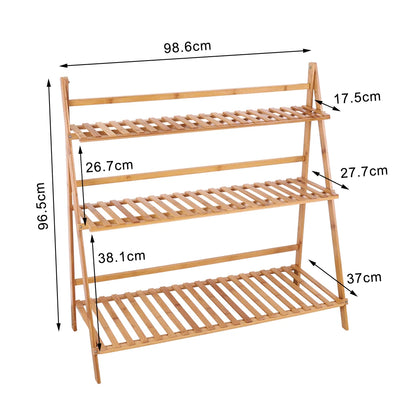 70/100cm Natural Bamboo Plant Stand Folding 3 Tier Flower Pot Display, Indoor Outdoor....