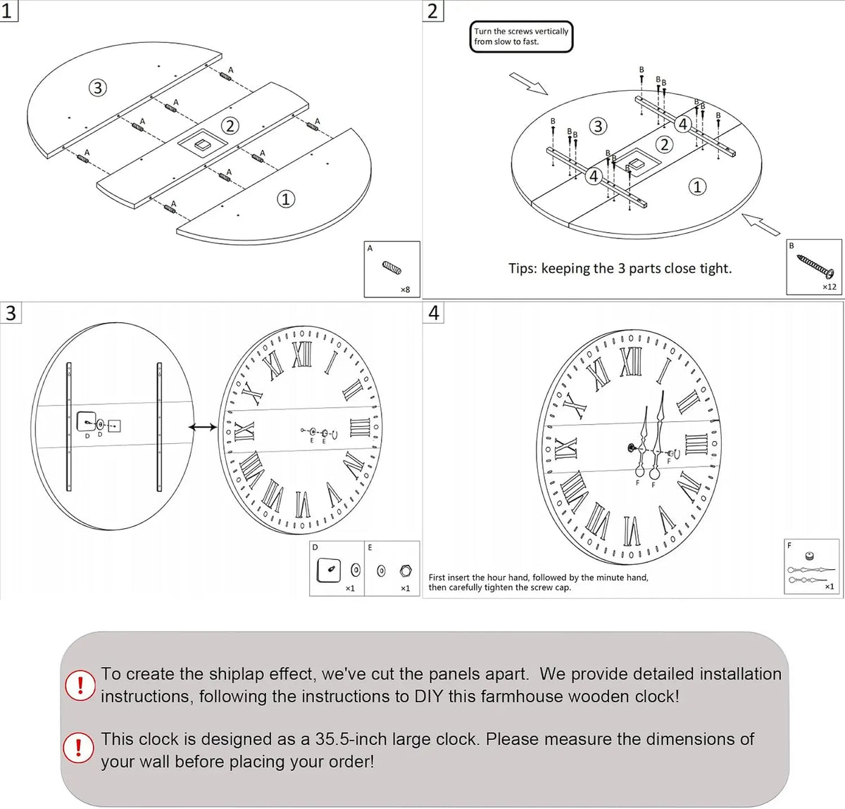 Farmhouse Wall Clock, Shiplap Design, Large, 4 Colors, 3 sizes, AA Battery Needed....