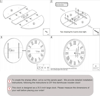 Farmhouse Wall Clock, Shiplap Design, Large, 4 Colors, 3 sizes, AA Battery Needed....
