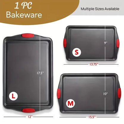 3Pcs Carbon Steel Non‑Stick Baking Pan Set With Red Silicone Handle....