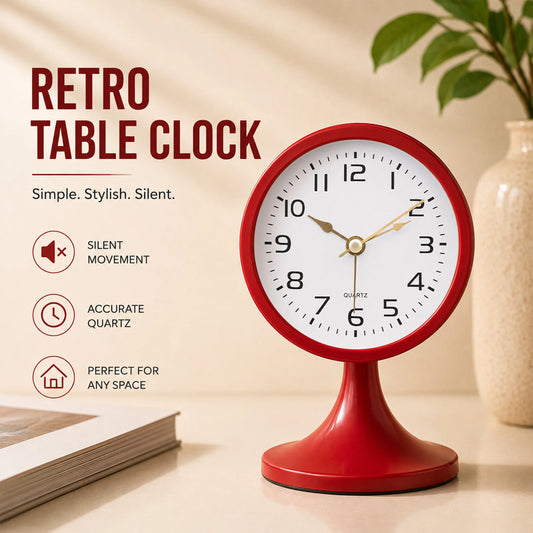 Vintage Table Alarm Clock with Night Light, Battery Operated, 3 Colors