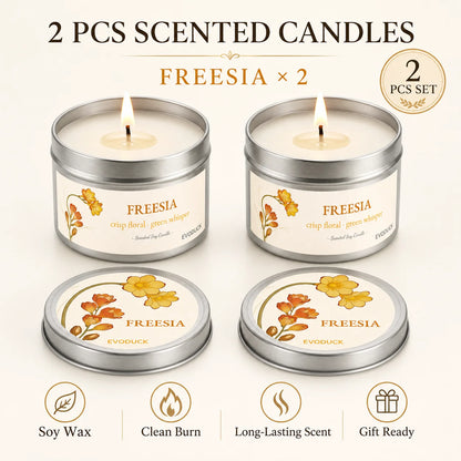 2Pcs Floral Scented Candle Set with White Tea Peony, Rose Jasmine, Freesia and Gardenia Fragrances, Natural Soy Wax,