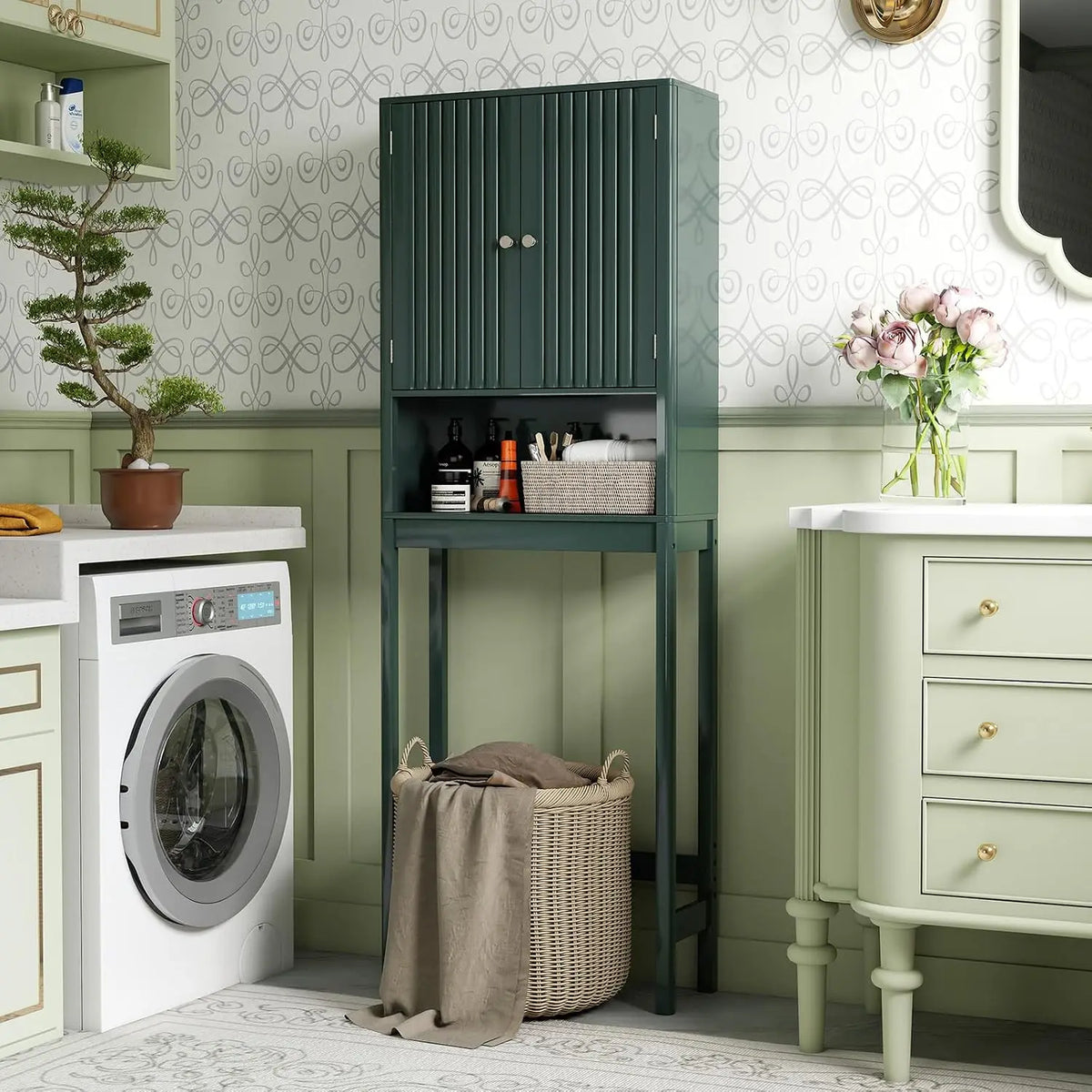 Wooden Storage Cabinet, Bathroom w/Fluted Doors, Adjustable Shelf....