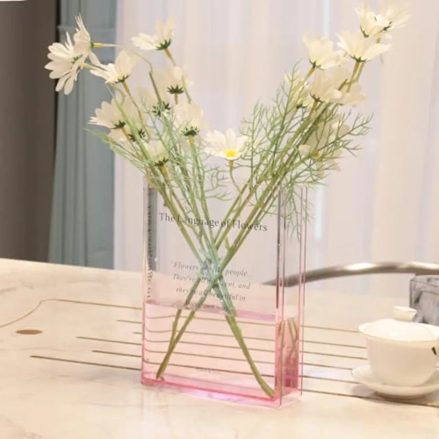 Book Vase, Acrylic Clear Book-Shaped Flower Vase Simplicity