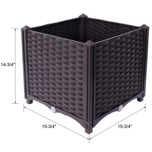 Deep Raised Garden Bed Plastic Planter Box, 15.7" L X 15.7" D X 14.7" H